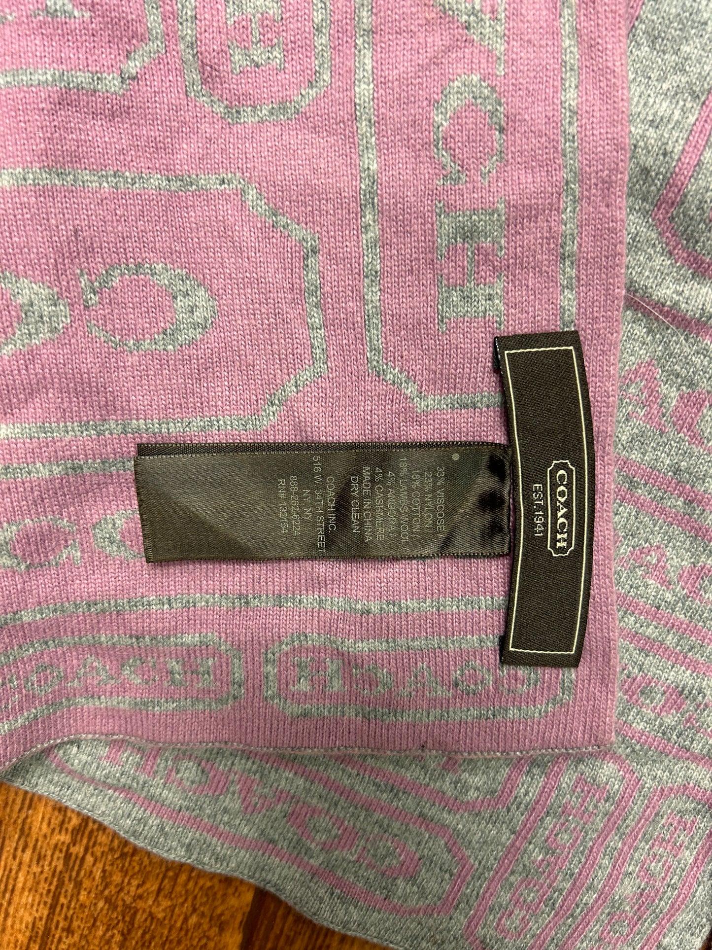 Coach pink & grey scarf