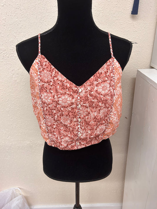 American eagle large pink floral cropped top