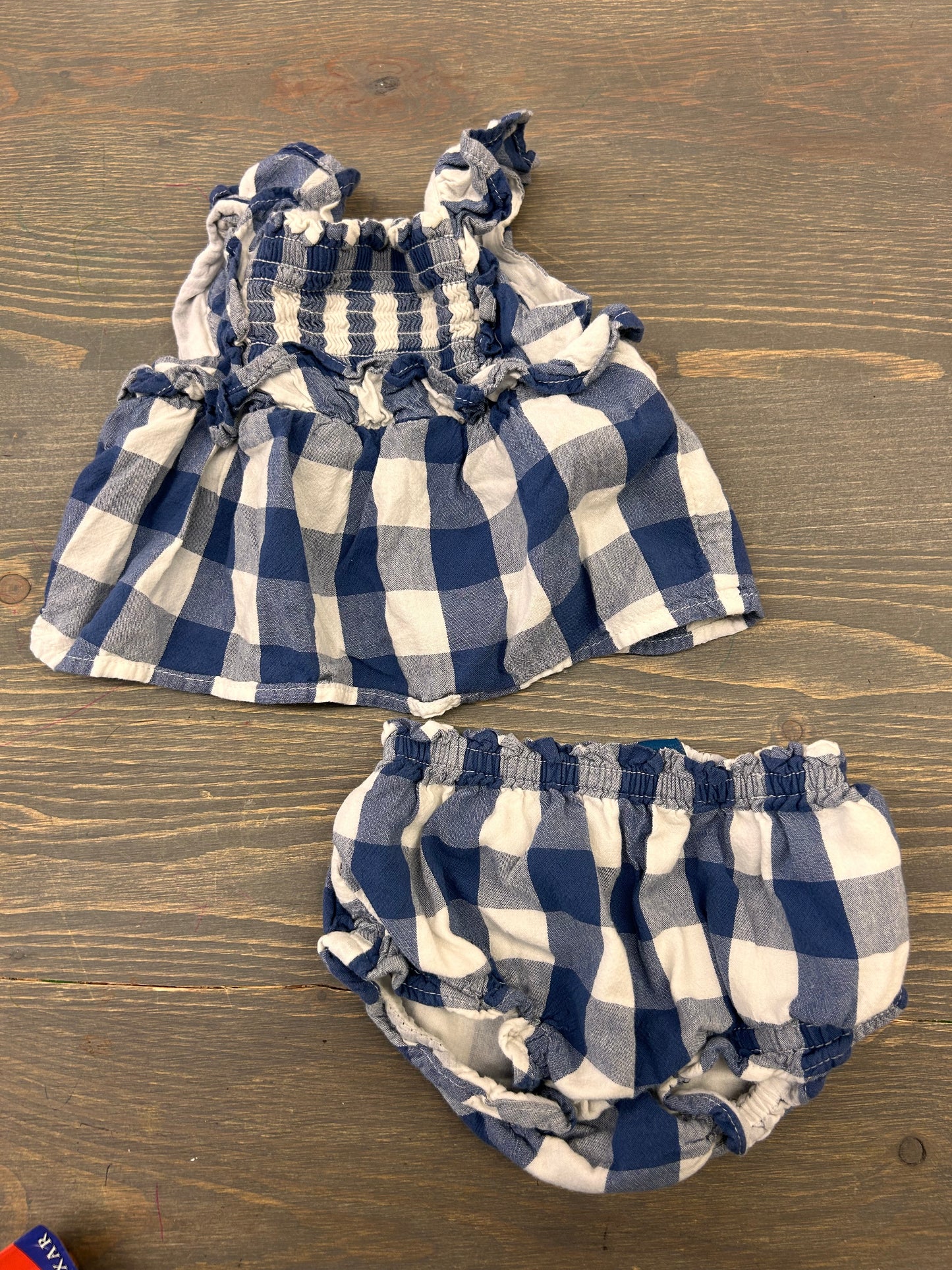 Old navy 0/3m blue gingham 2pc set