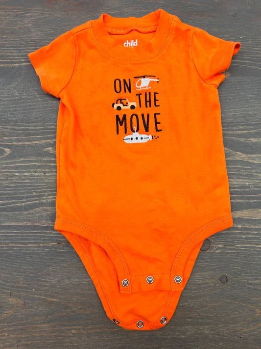 Carters 3/6m orange on the move onesie