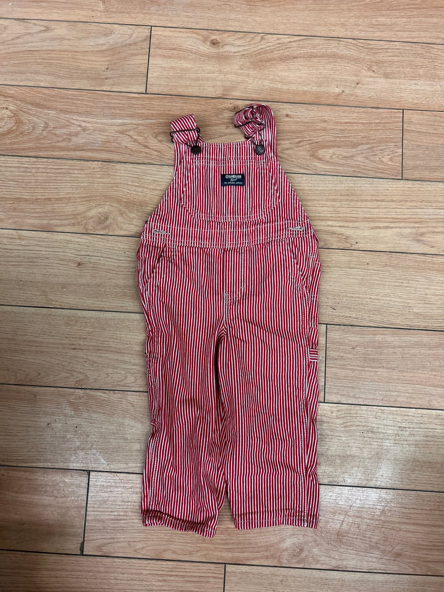 Oshkosh 2t red striped overalls