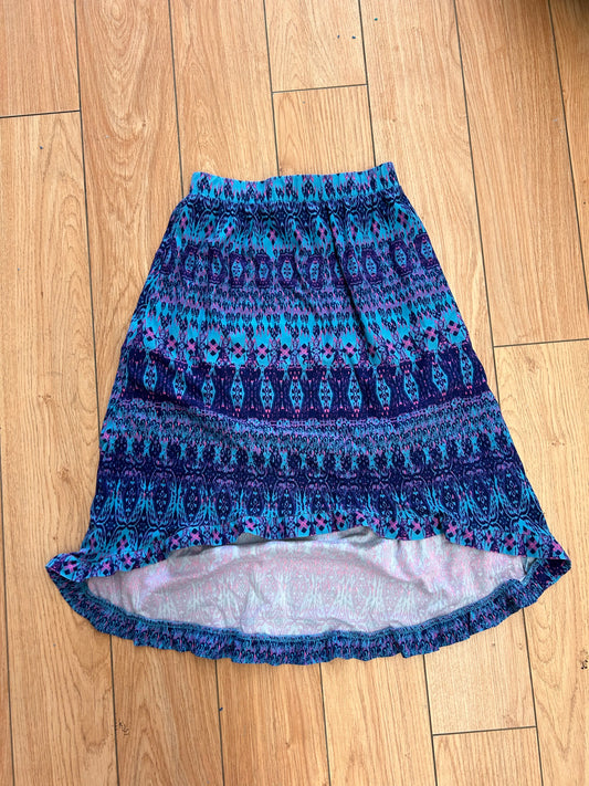 Derek heart 10/12 blue & purple Aztec high low dress