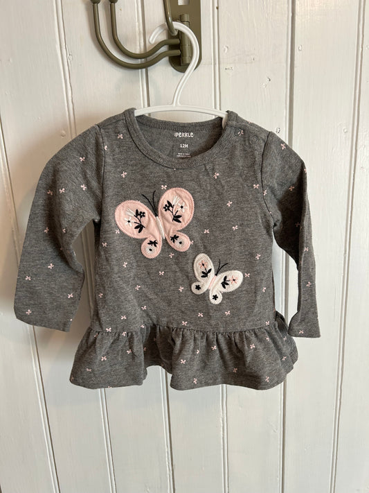 Pekkle 12m grey & pink butterfly top