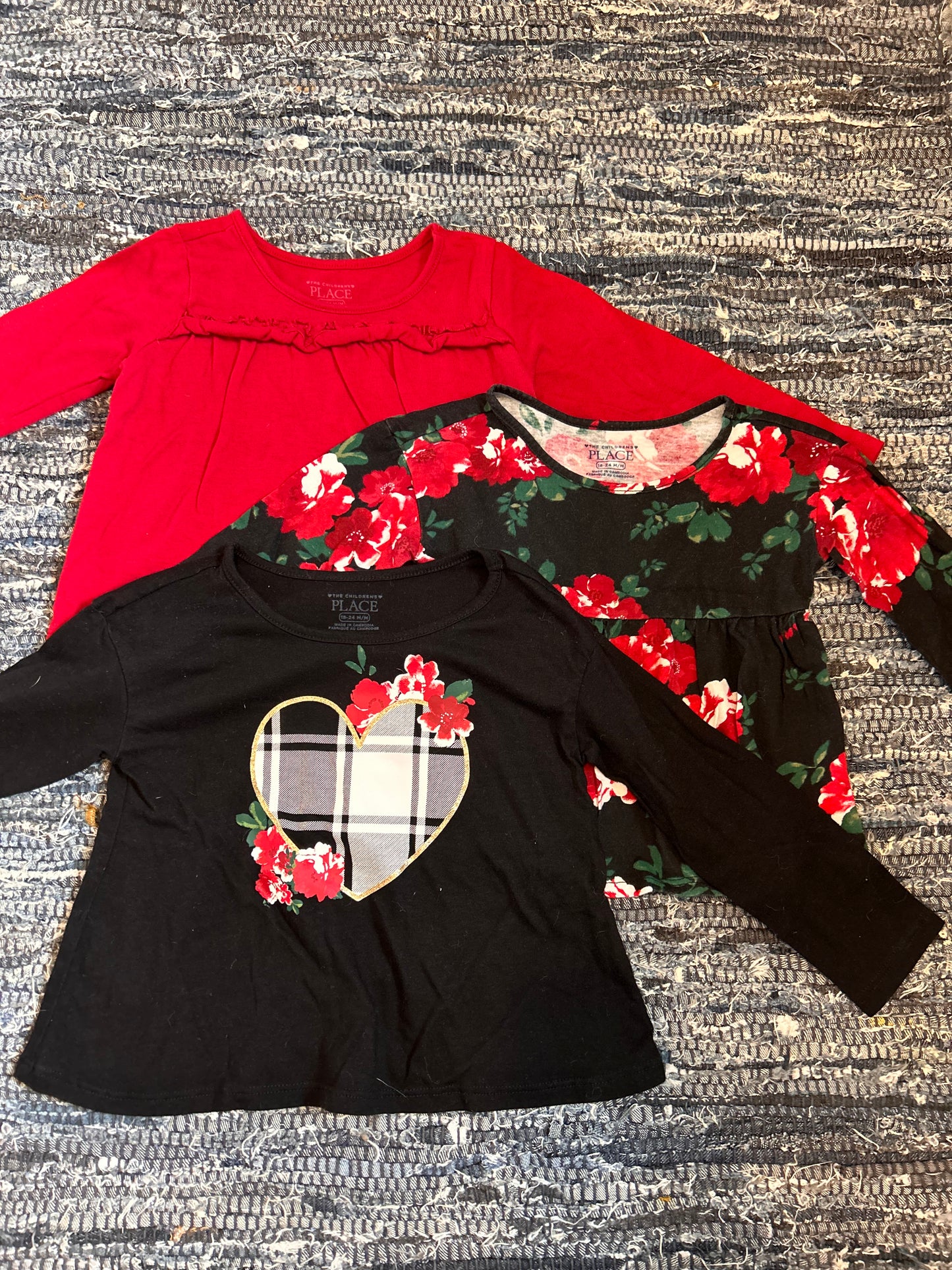 Children’s place 18/24m black & red floral 3pc shirt set