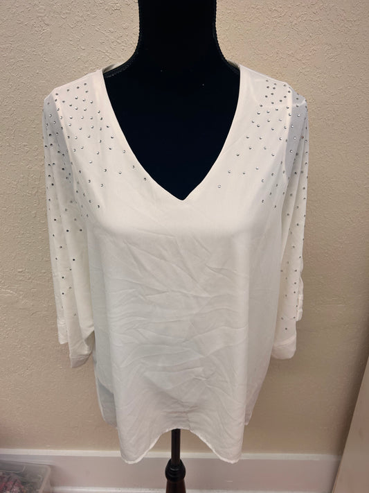 Lily Morgan large white gemstone long sleeve blouse