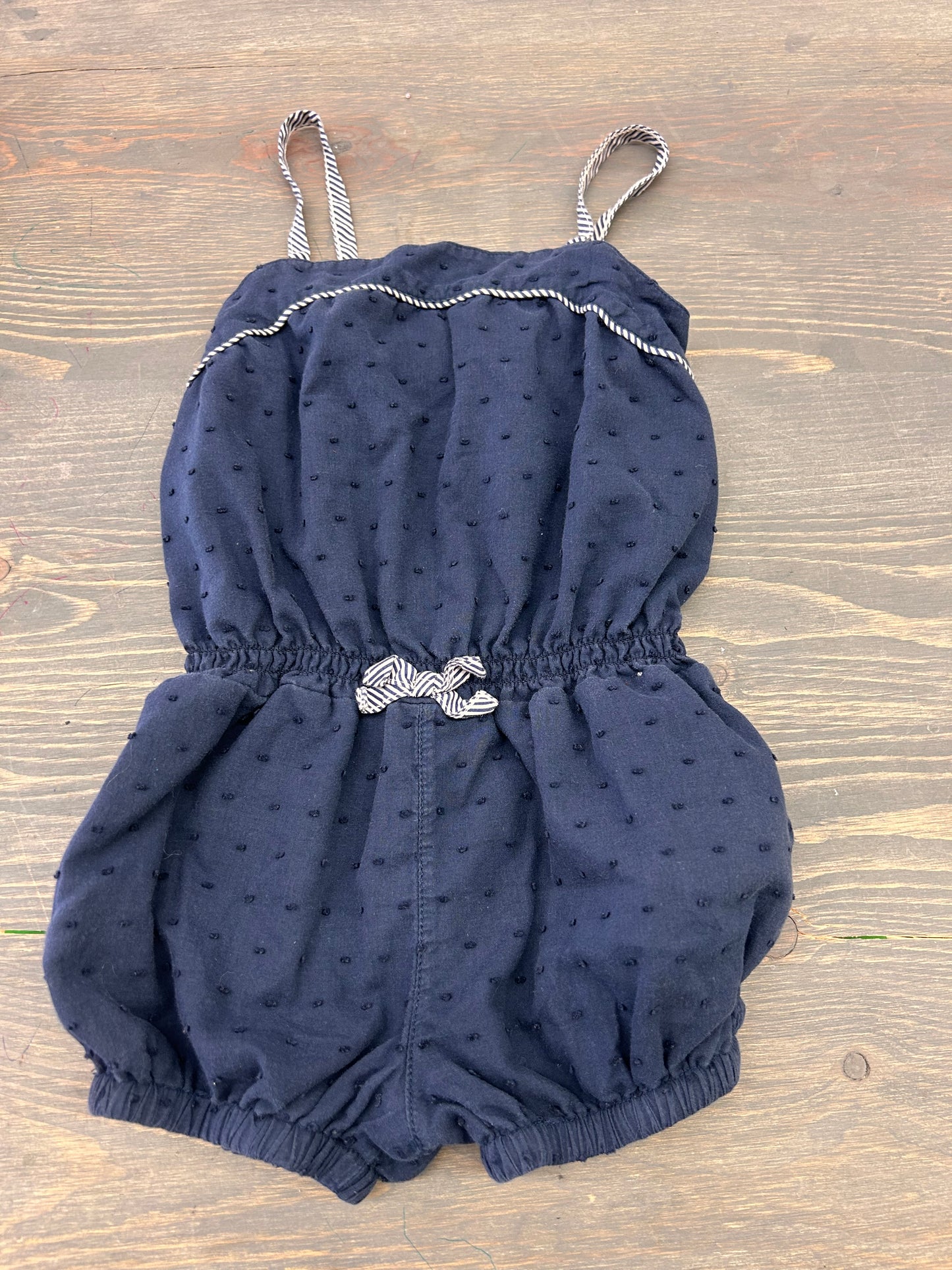 Savannah 2t navy blue polka dot romper