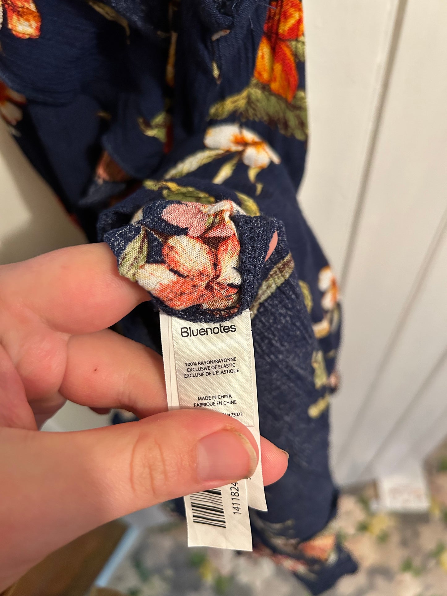 Bluenotes medium navy & orange floral ruffle dress