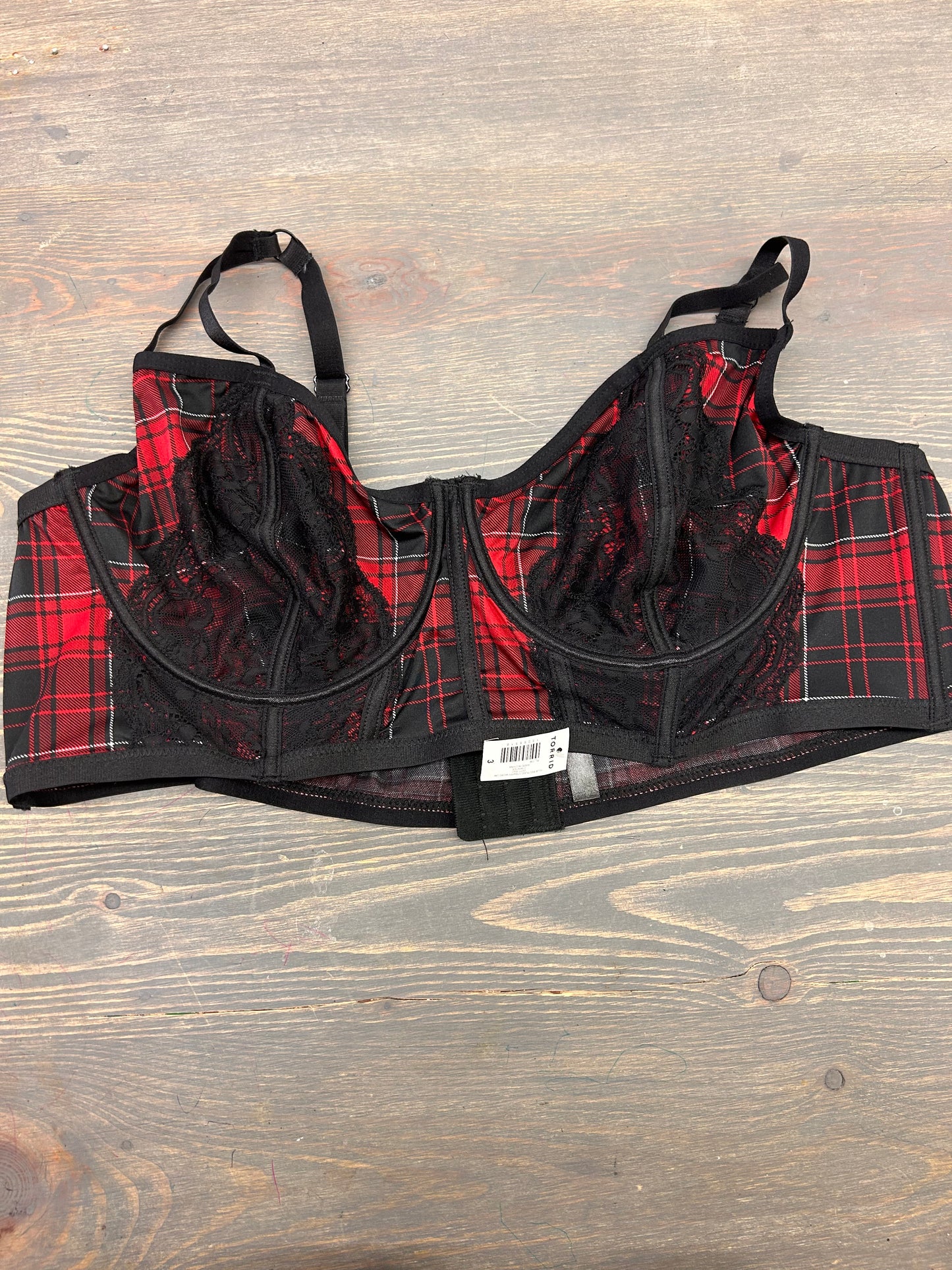 NEW torrid 3x red lace plaid bra