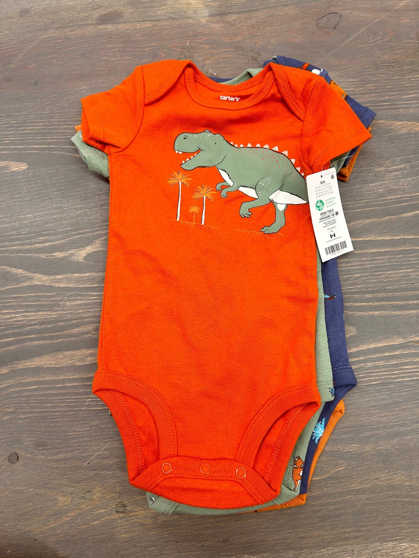 NEW carters 6m 4pk Dino onesies