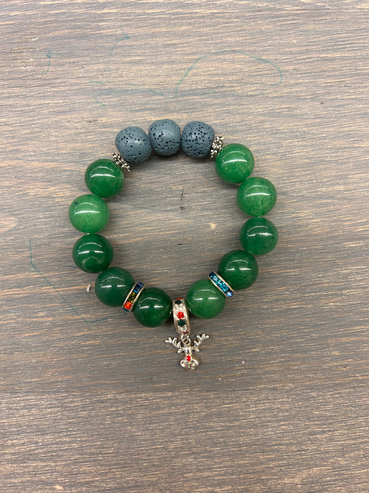 Green reindeer chunky gemstone bracelet