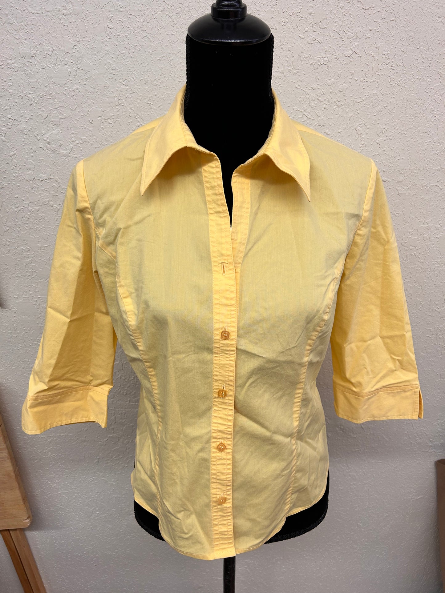 Tribal 8 yellow 3/4 length sleeve button up shirt