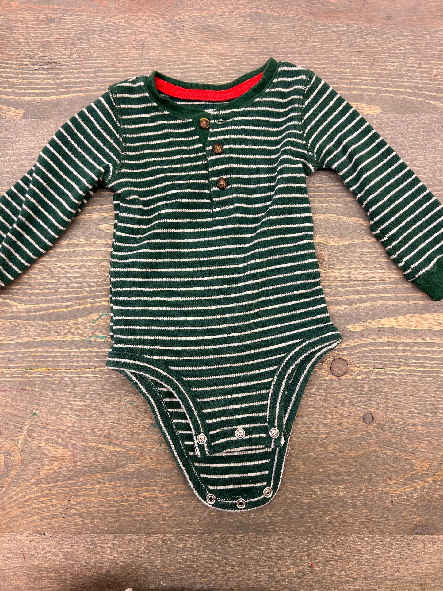 Carters 9m green striped onesie