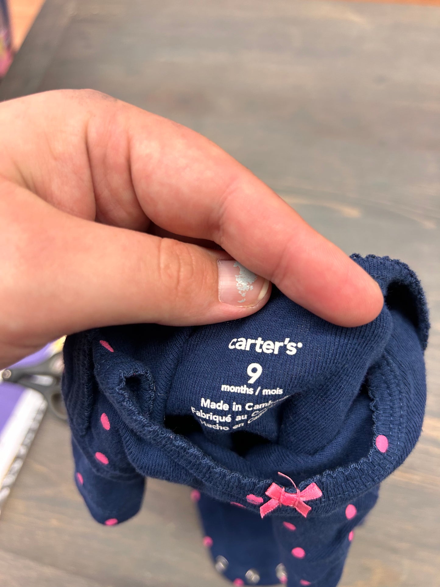 Carters 9m blue & pink polka dot onesie