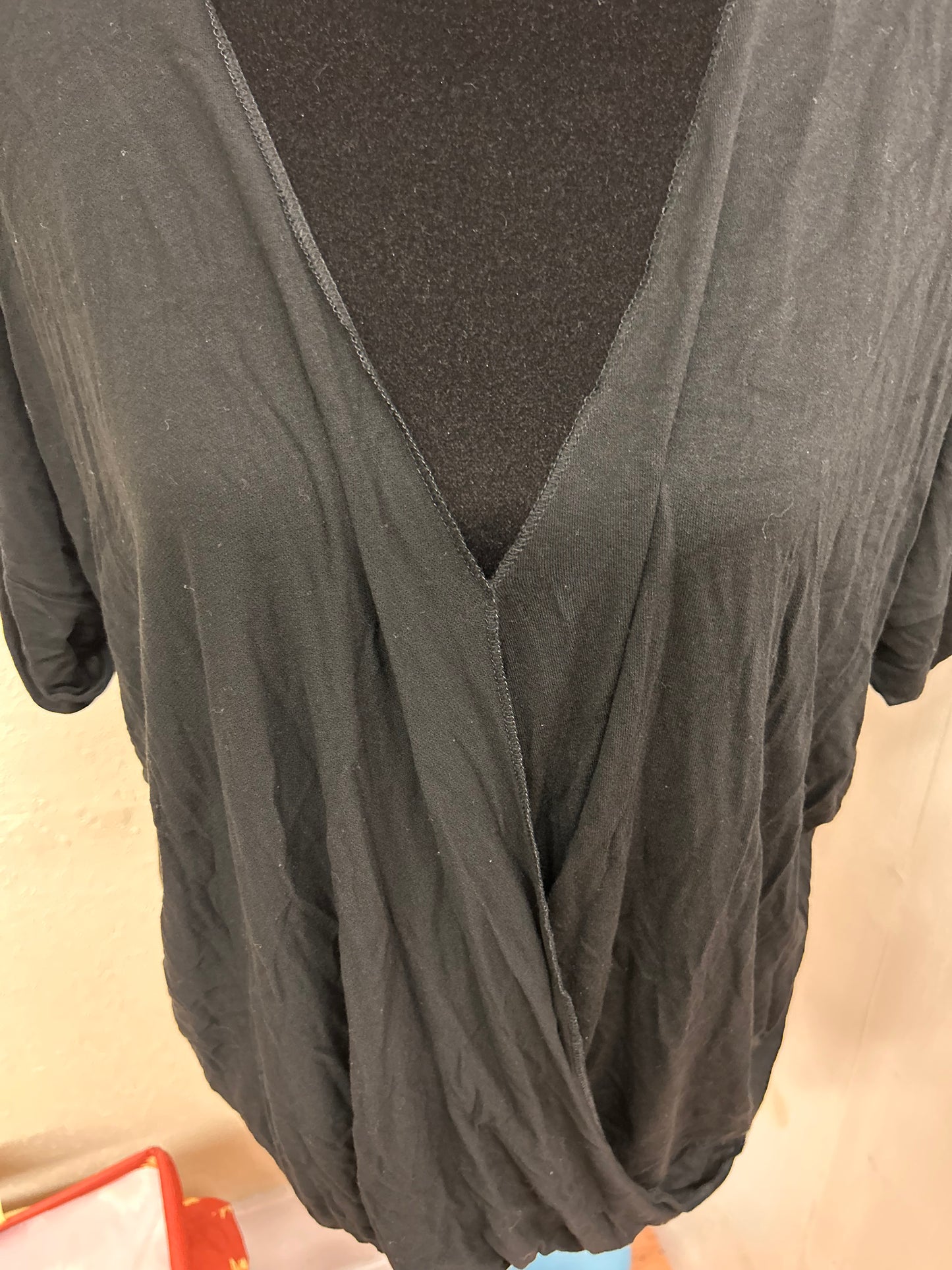 Zenana large black vneck wrap top