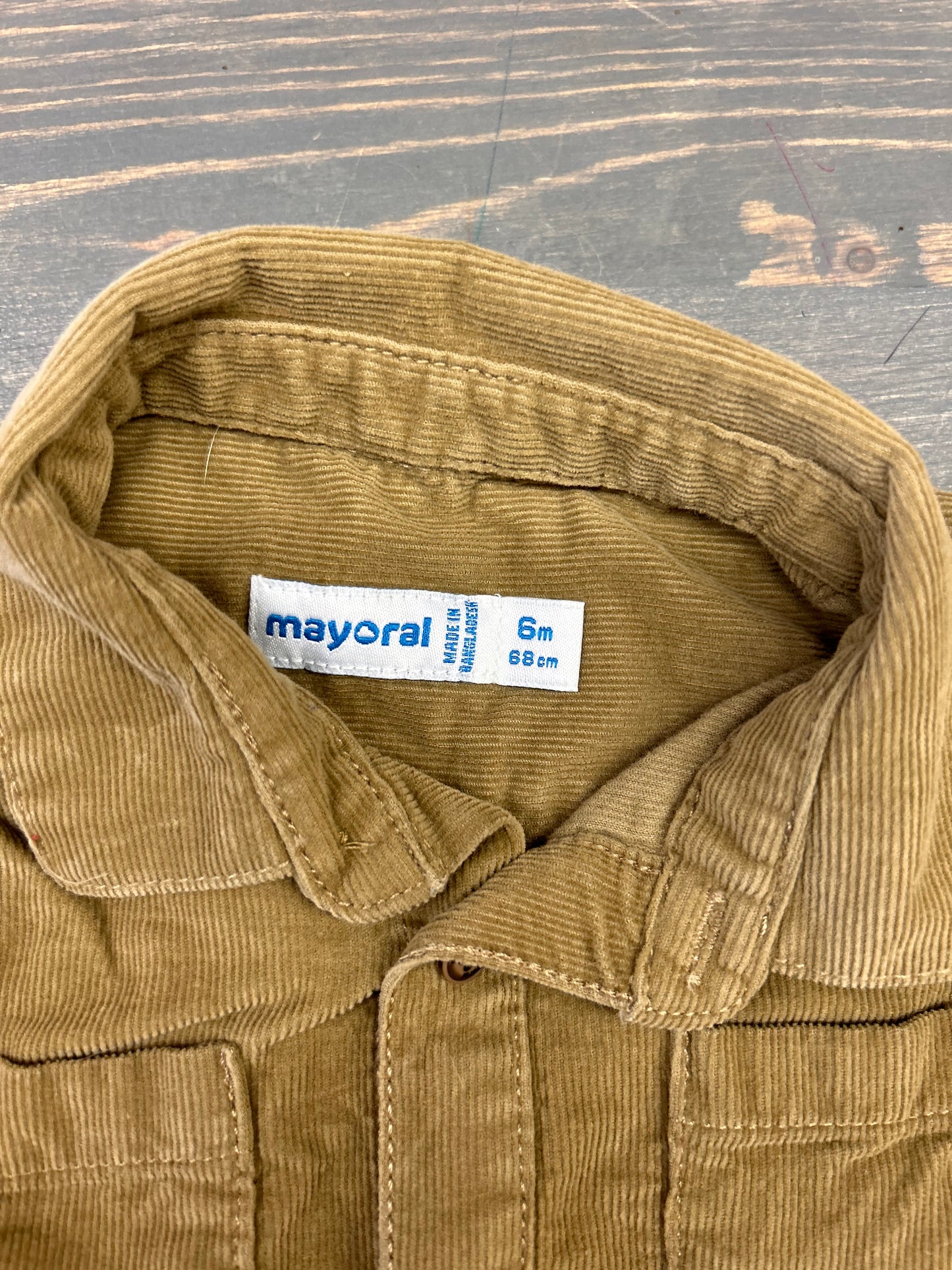 Mayoral 6m brown corduroy button up shirt