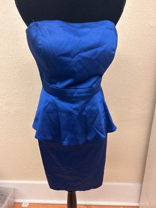 Calvin Klein 12 blue satin strapless peplum dress