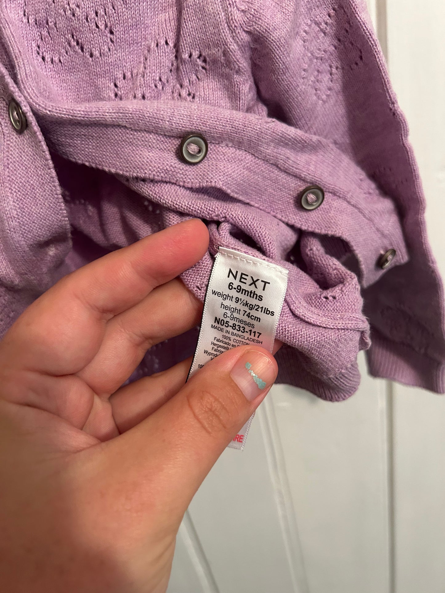 Next 6/9m purple floral knit button up cardigan