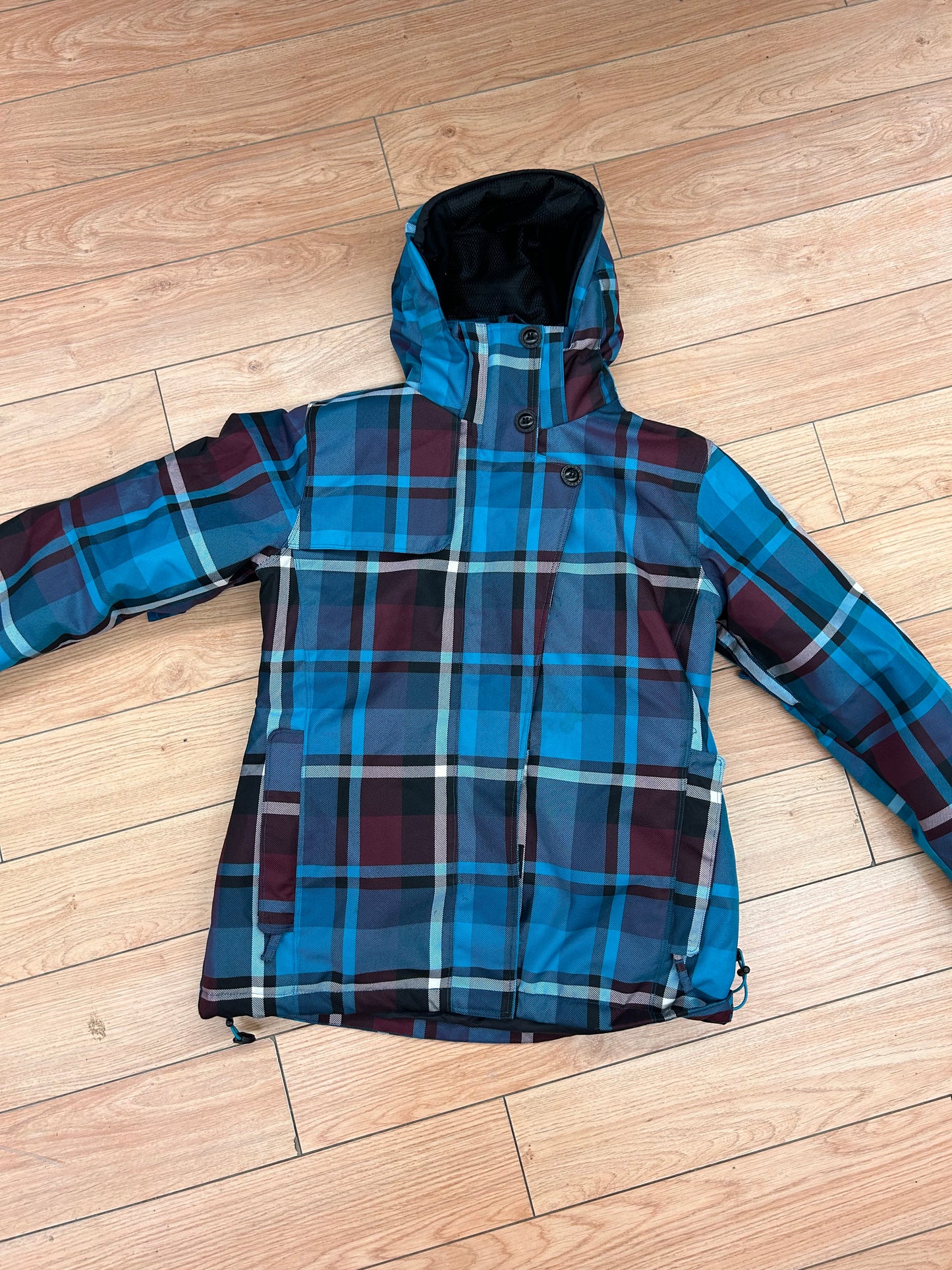 Global large blue plaid Winter coat