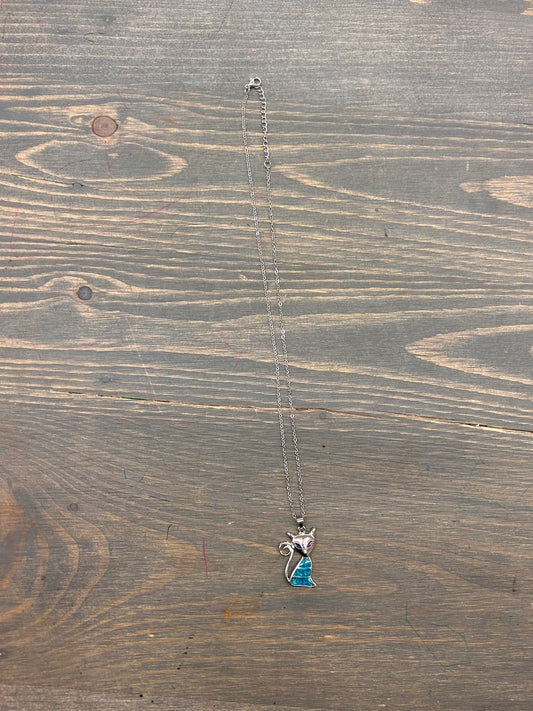 Blue cat pendant necklace