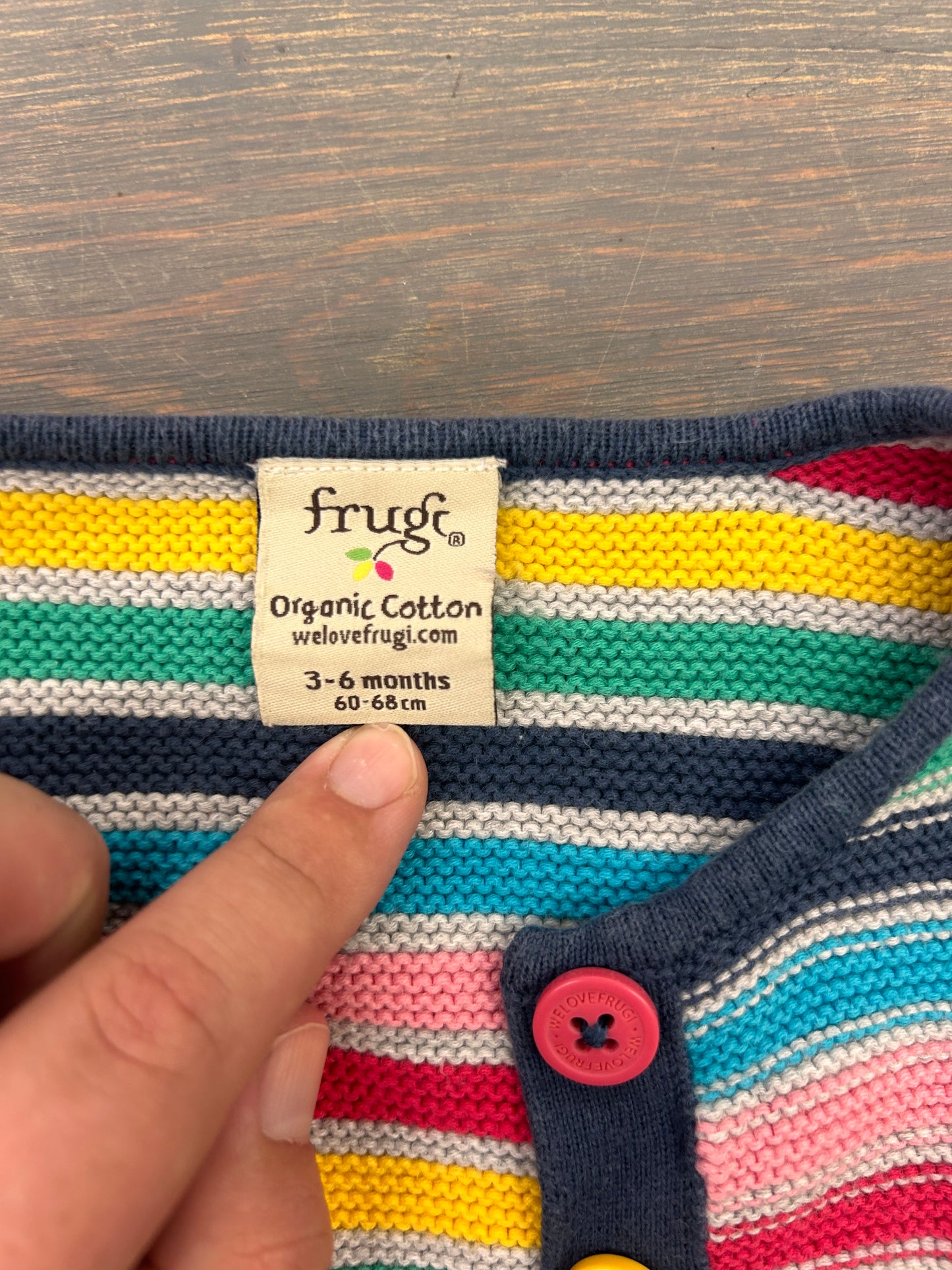 Frugi 3/6m rainbow striped knit cardigan