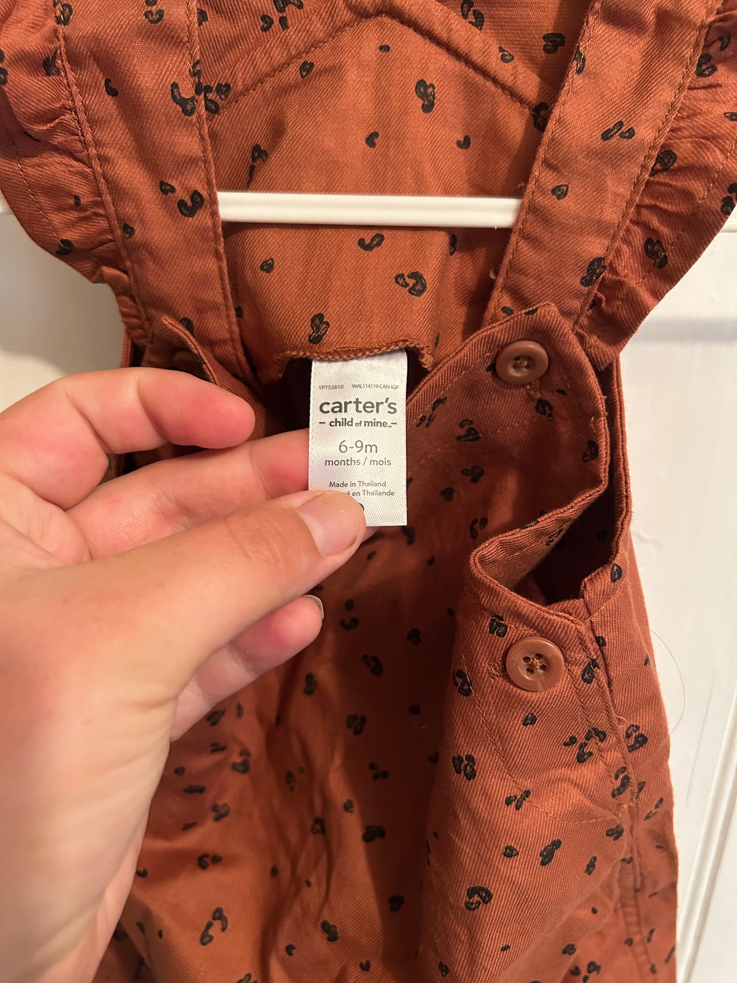 Carters 6/9m brown cheetah skirted overalls