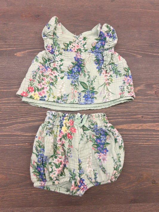 George 0/3m green floral set