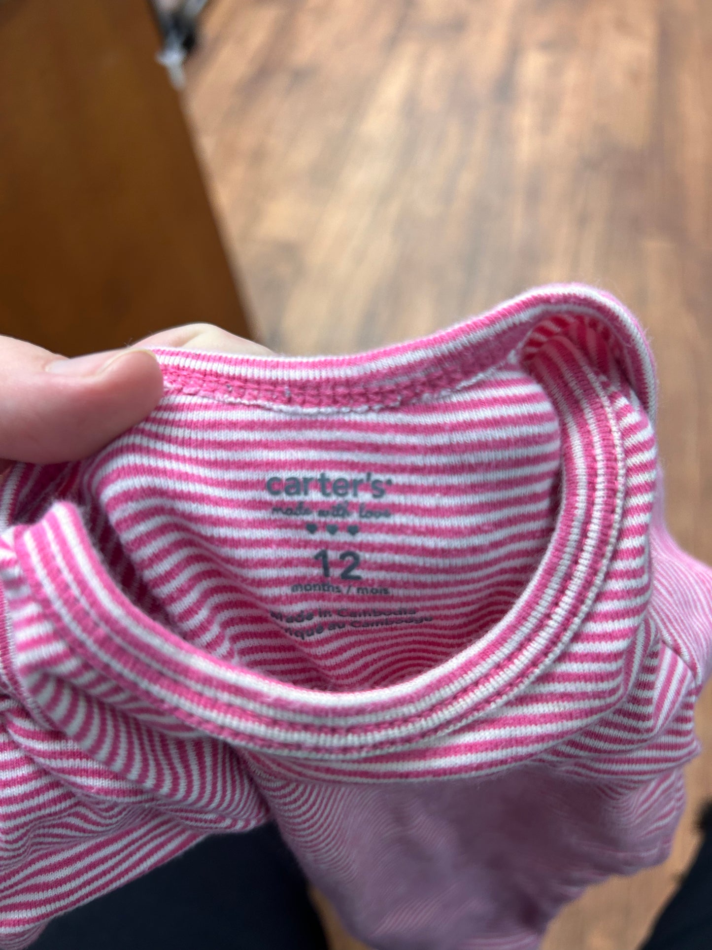 Carters 12m pink striped onesie