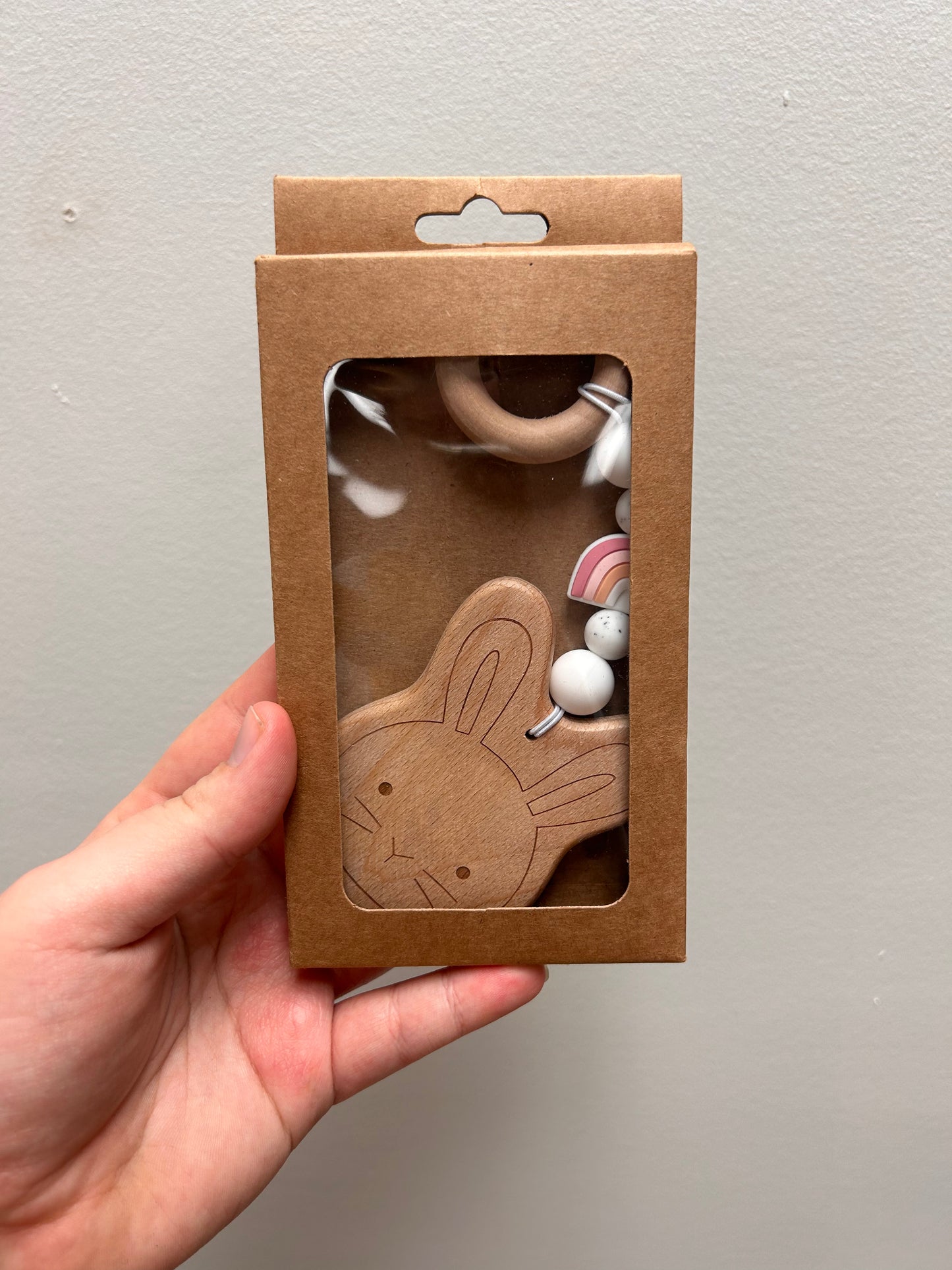 Wooden rabbit teether clip