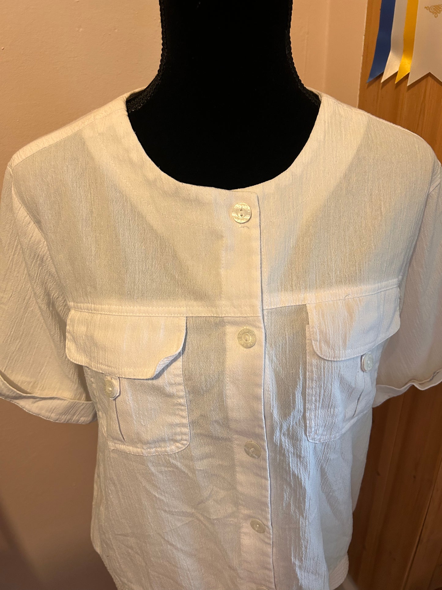 East west casual large linen short sleeve blouse