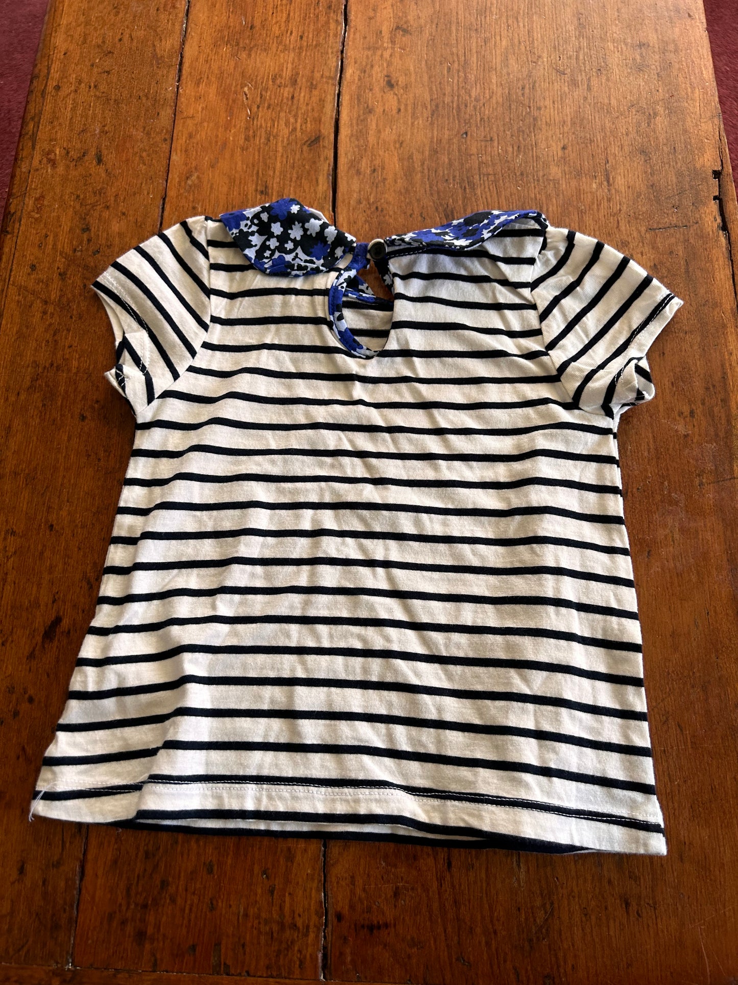 Joe fresh 18/24m black & white striped top with blue floral collar