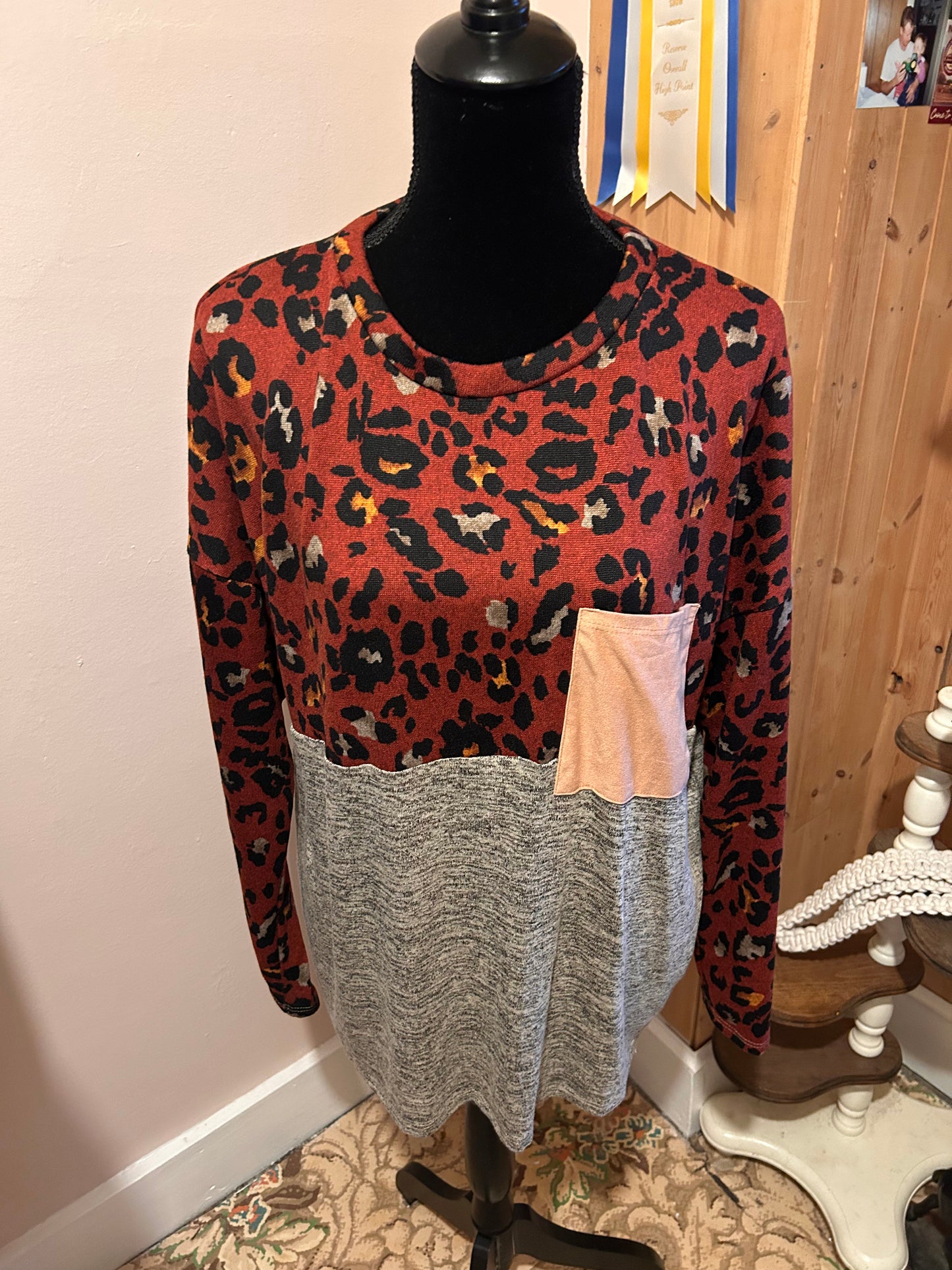 Haptics red cheetah print shirt