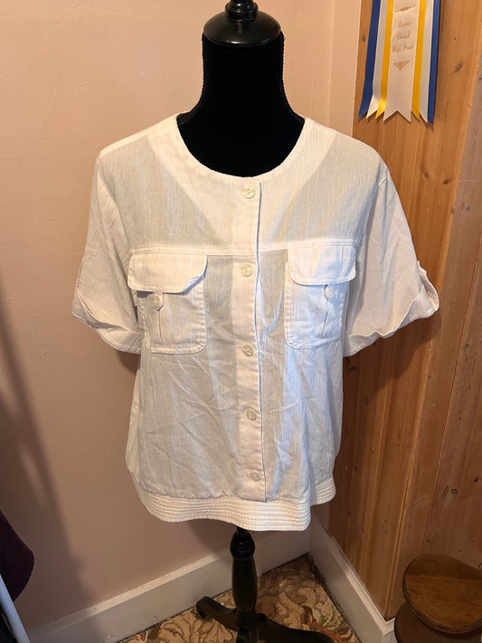 East west casual large linen short sleeve blouse