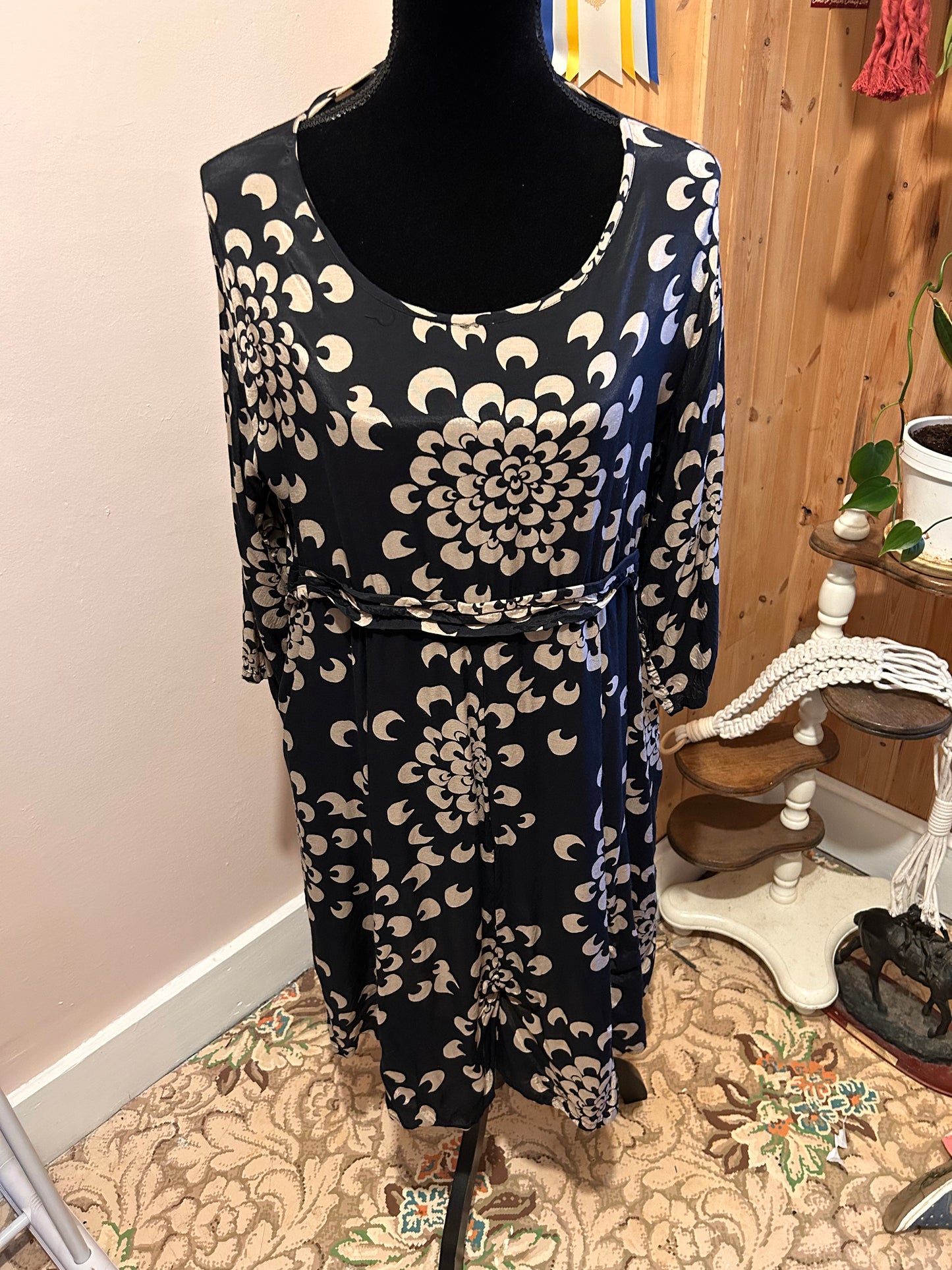 Masai xl black & brown floral linen like modest dress