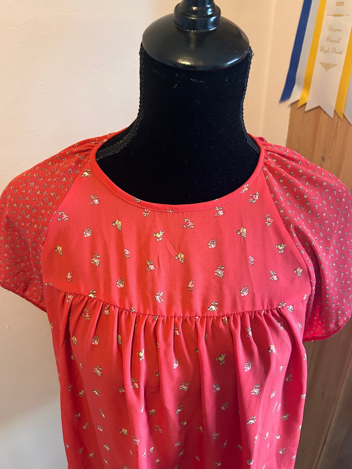 Gap pink & yellow floral short sleeve blouse