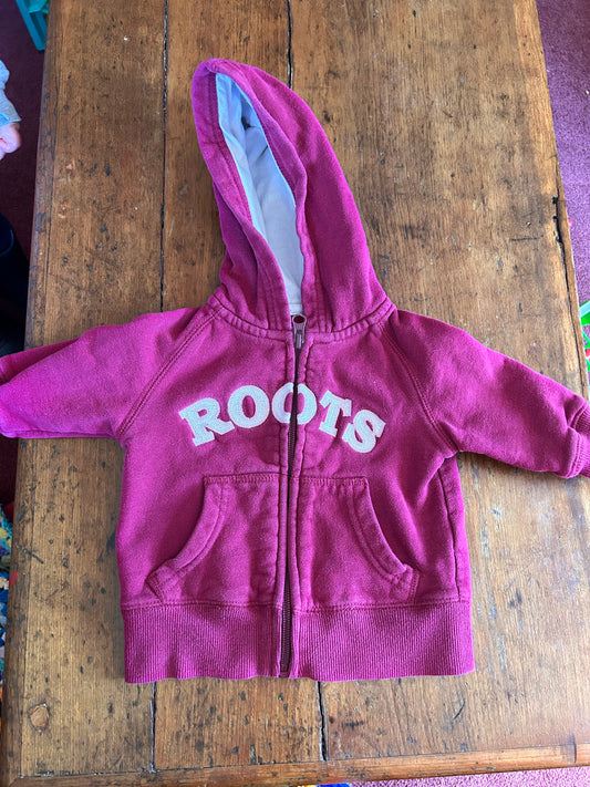 Roots 3/6m purple zip up hoodie