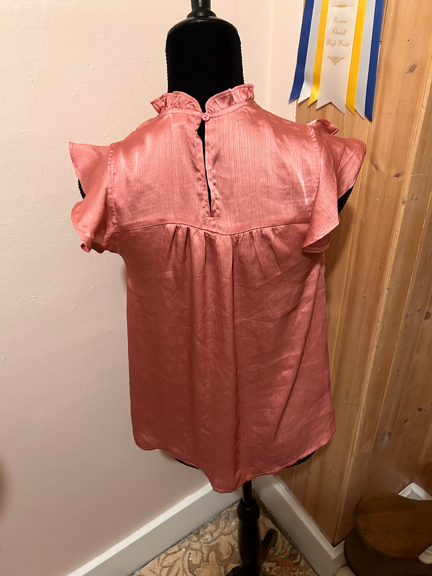 Old navy xs pink satin high neck ruffle blouse