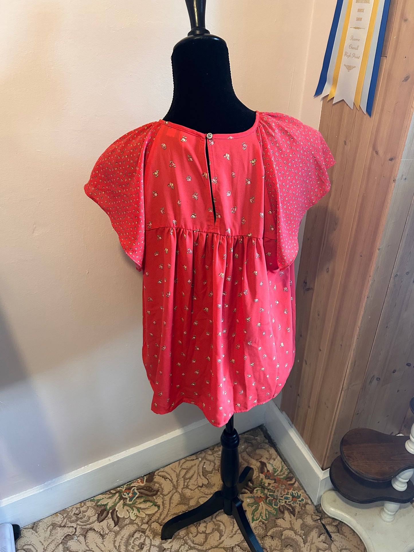 Gap pink & yellow floral short sleeve blouse