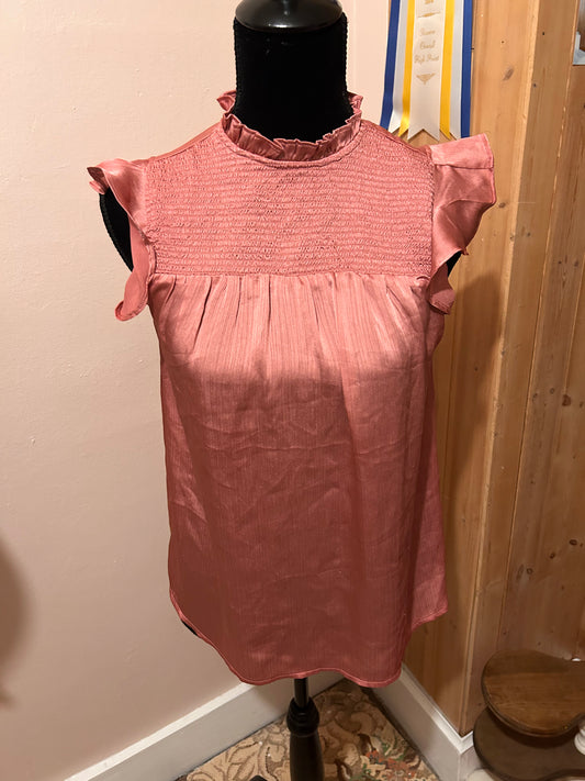 Old navy xs pink satin high neck ruffle blouse