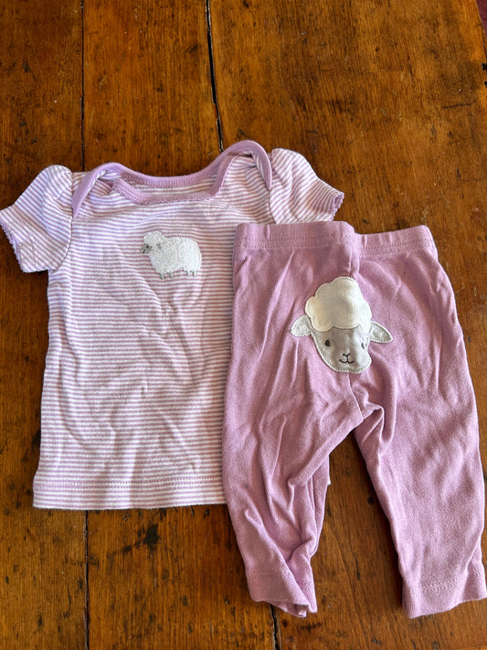 Carters 0/3m purple lamb 2pc set